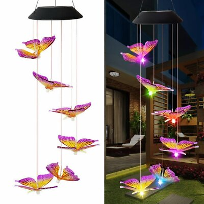 #ad Solar Powered Color Changing LED Butterfly Wind Chimes Lights Home Garden Decor $13.96