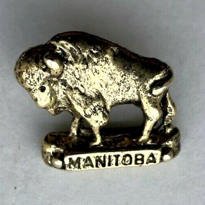 #ad Buffalo Bison Manitoba Gold Toned Metal Canada Provincial Province Hat Lapel Pin C $14.99