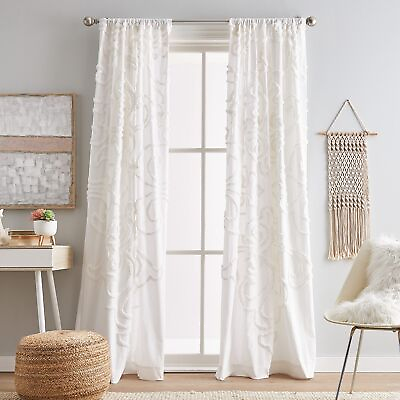 #ad Peri Home Gates Tufted Chenille Rod Pocket Window Curtain Panel Pair 95quot; White $61.30