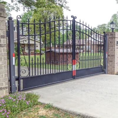 #ad Driveway Gate 14#x27; Steel Garden Yard Iron Wrought Dual Black Venice Style ALEKO $2428.10
