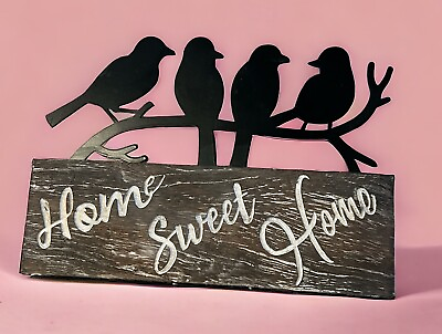 #ad Home Sweet Home Metal amp; Wood Bird Home Decor Block Sign 7.75” $14.99