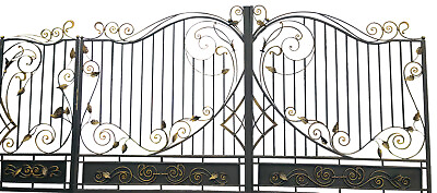 #ad DRIVEWAY WROUGHT IRON GATES GOLD FLOWER SWIRLS HANDCRAFTED ENTRANCE GATE 14 FT $4299.00