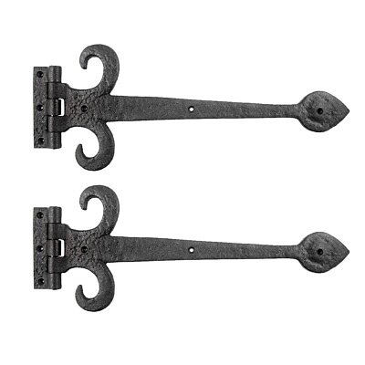 #ad Black Wrought Iron Strap Hinge Fleur de Lis Style Gate and Door Hinges Set of 2 $41.79