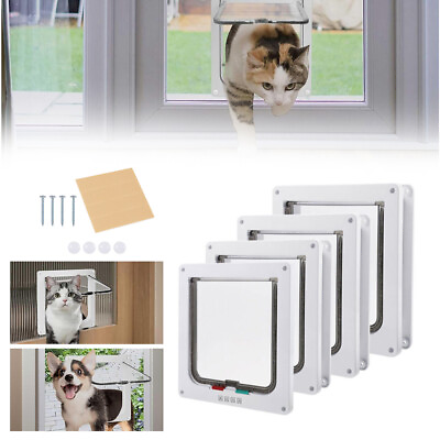 #ad 4 Way Pet Door Cat Puppy Dog Lockable White Safe Flap Door Frame Magnetic Lock $11.29