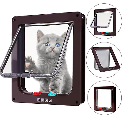 #ad 4 Way Pet Door Cat Puppy Dog Magnetic Lock Lockable Safe Flap Door Frame ABS $13.39