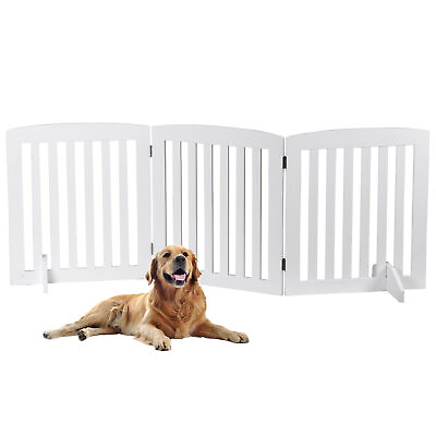 #ad Wide White Wooden Pet Gate for Dogs 24quot; Height 3 Panels Dog Gate Easy Setup $40.58