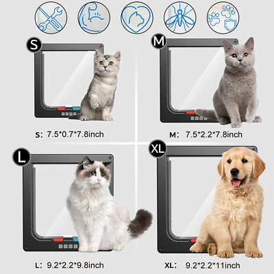 #ad 4 Way Pet Cat Puppy Dog Black Lockable Safe Flap Door Magnetic Lock Frame ABS $17.70