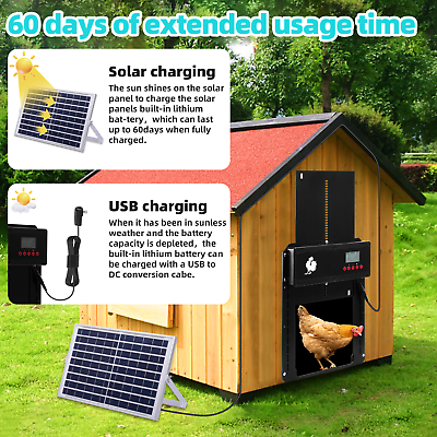 #ad Solar Automatic Chicken Coop Door Opener Cage Closer Timer Light Sensor Balck $76.99