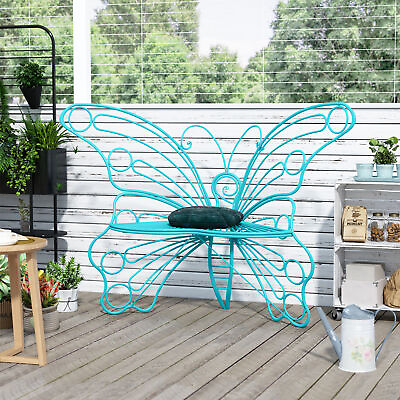 #ad 50 inch Cast Iron Metal Garden Outdoor Bench Butterfly Chair Garden Decor Blue $99.99