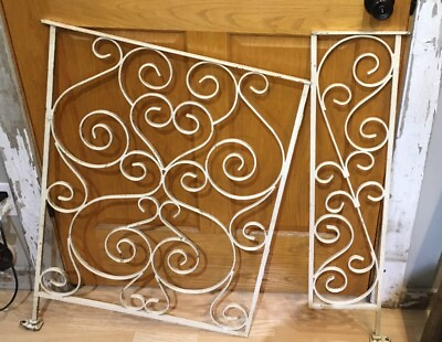 #ad Beautiful Vintage 2 Piece Wrought Iron Gate 34x34 In $175.00