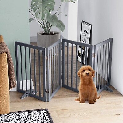 #ad Freestanding Dog Gates for The House Doorways 4 Panels 74inch W Gray $40.00