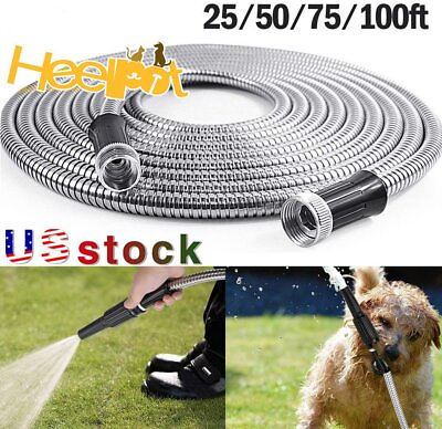 #ad 25 50 75 100FT Stainless Steel Metal Garden Water Hose Pipe Flexible Lightweight $25.99
