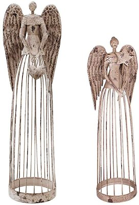 #ad Antiqued Metal Garden Angel Statue Set of 2 Indoor Outdoor Angel Yard Art Decor $119.95