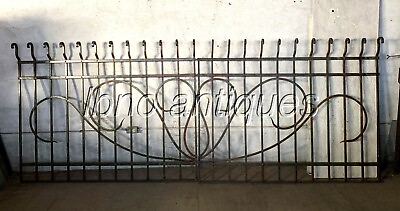 #ad ANTIQUE FRENCH ART NOUVEAU HAND FORGED WROUGHT IRON DRIVEWAY GATE. 11ft long $3500.00