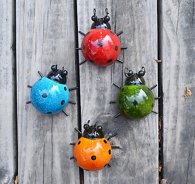 #ad Metal Garden Wall Art Decorative Set of 4 Cute Ladybugs Outdoor Wall Sculptures* $24.99