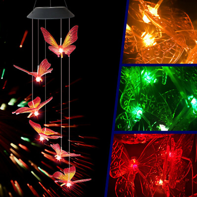 #ad Solar Color Changing 6 LED Butterfly Wind Chimes Home Garden Decor Light Lamps $13.89