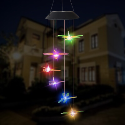 #ad Color Changing LED Dragon Fly Solar Wind Chimes Home Garden Decor Lights Lamp $13.49