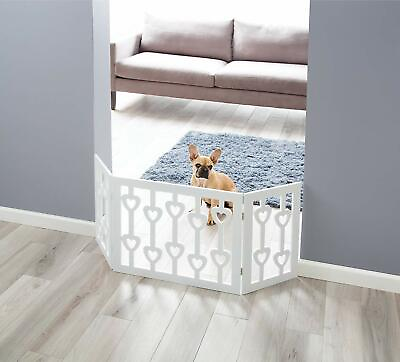 #ad White Wooden Hearts Folding Pet Gate Free Standing Indoor Outdoor Dog Fence $43.69