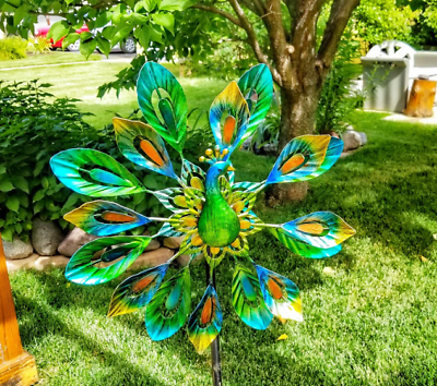 #ad Peacock Sculpture Wind Spinner Large Metal Garden Yard Art Decor Statue Ornament $49.99