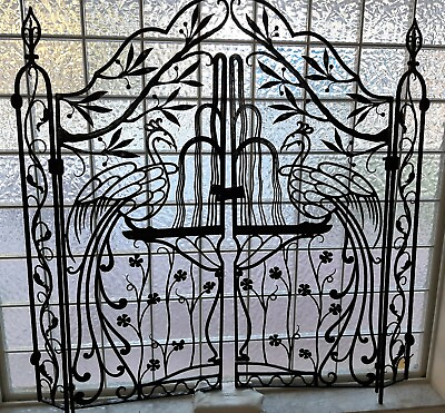#ad 1920’s Peacock Water Fountain Old Florida Estate Wrought Iron Gate 63quot;H X 61quot;W $7499.00