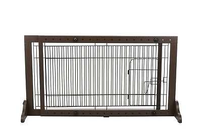 #ad TRIXIE Freestanding Pet Gate with Pet Door Wood and Wire Adjustable Width ... $107.55