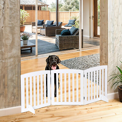 #ad Wide Dog Gate 24quot; Foldable Wood Indoor House Pet Door Safety Fence 3 Panel White $40.58