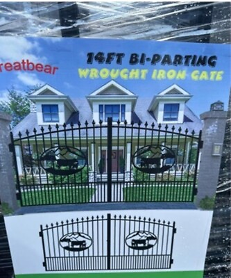 #ad Greatbear 14 ft Steel Dual Swing Wrought Iron Gate Ox Driveway Garden Yard NEW $1195.00