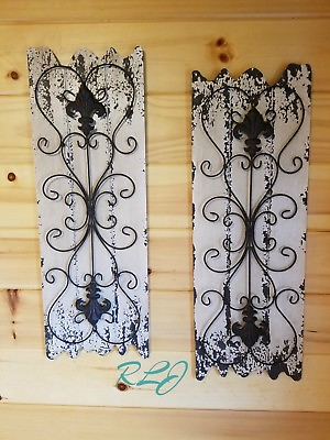 #ad #ad Rustic Distressed Vintage Scrolling Garden Gate Wood Metal Set of 2 Wall Panels $109.95