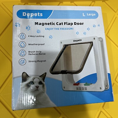#ad 4 Way Pet Cat Dog Magnetic Lock Lockable Safe Flap Door Size Large Open Box $16.99