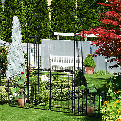 #ad 7.2#x27; Metal Garden Arbor Arch Gate with 2 Side Planter Boxes Climbing Vine Frame $106.07