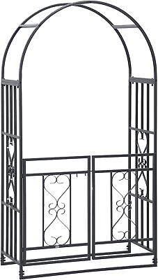 #ad Outsunny 81quot; Metal Garden Arbor with Double Doors Locking Gate Climbing Vine F $139.64