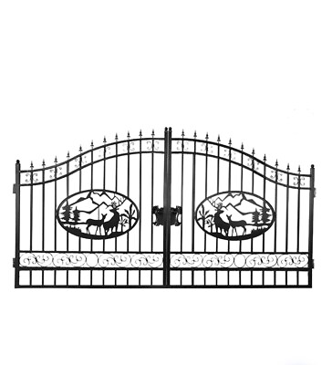 #ad Greatbear 14 ft. Steel Dual Swing Wrought Iron Gate Stag Deer Driveway Yard NEW $1295.00