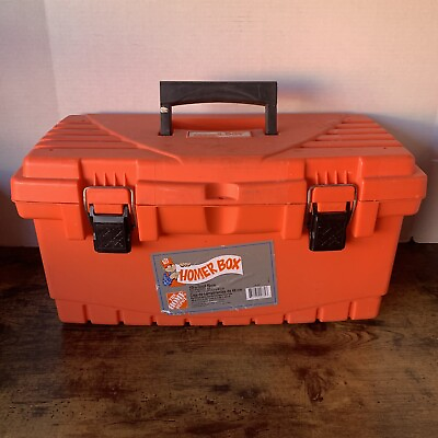 #ad Vintage Home Depot Orange 19” Toolbox Medium Sized Homer Box With Metal Clasps $27.99