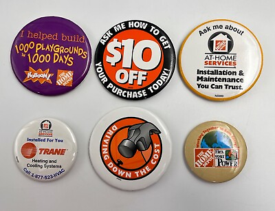#ad LOT OF 6 VINTAGE HOME DEPOT BUTTON PIN BADGES $10.99