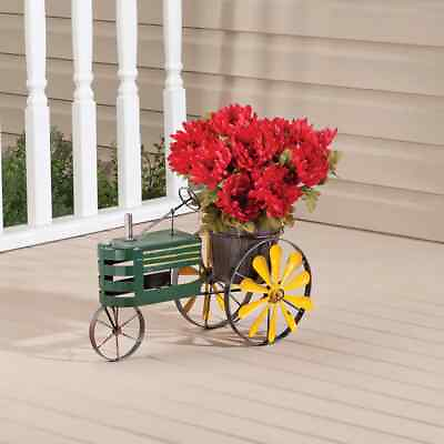 #ad Green John Deere Farm Tractor Windmill Planter Metal Garden Sculpture $49.99