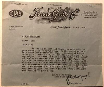 #ad #ad 1918 Letter Iowa Gate Co. Farm Gates Barn Equipment Fencing Cedar Falls Iowa $4.19