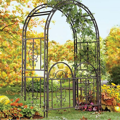 #ad Iron Garden Arch with Gates Vintage Style Scroll Metal Arbor Vine Plant Climber $329.89