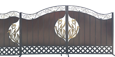 #ad DRIVEWAY WROUGHT IRON GATES FLOWER GOLD Silhouette Design ENTRANCE GATE 14 FT $3499.00